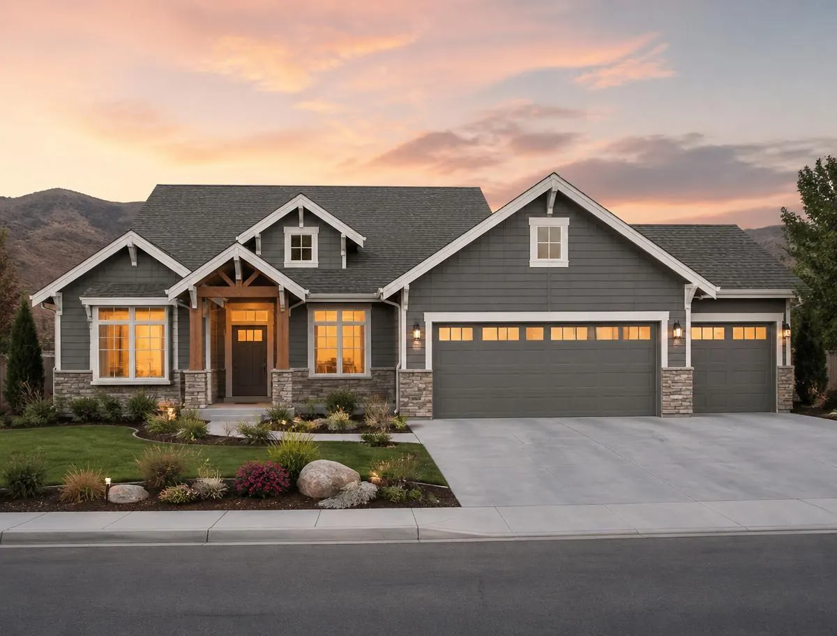 Conceptual architectural rendering of a larger two-story craftsman-style home