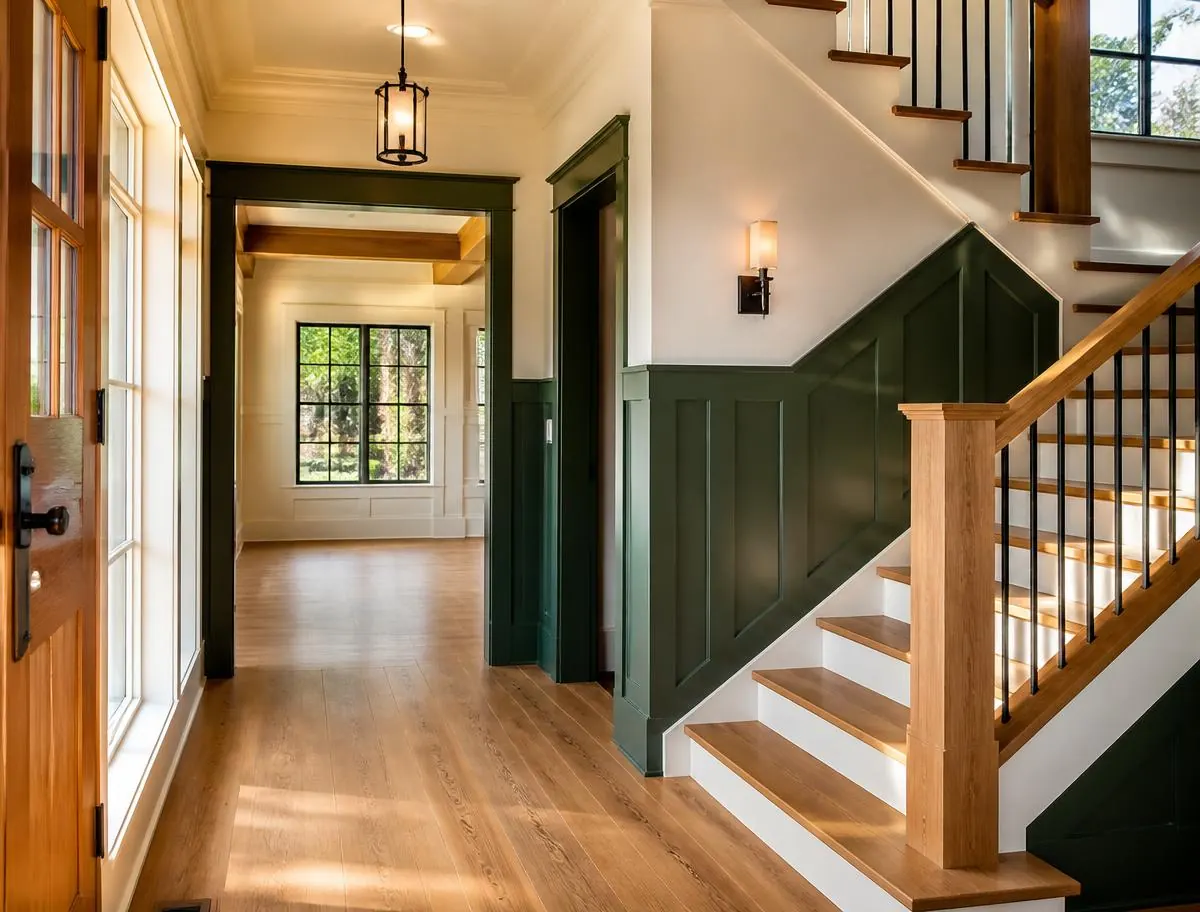 Finished entry and staircase of a nearly complete custom home ready for final walkthrough